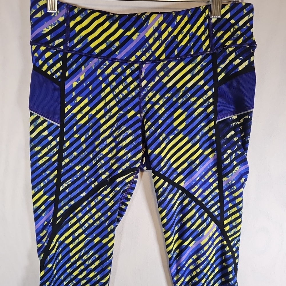 Athleta Purple and Yellow Striped Leggings